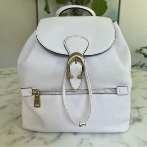 Coach Evie Polished Pebble Leather Backpack Chalk White Brass 68380